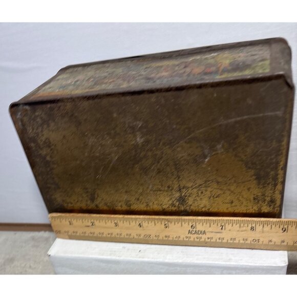 Thomas J Lipton Tea Tin Planters Hinge Lid Scenic Graphic Rustic Patina 9x6x4.5" - Picture 9 of 11